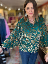 Load image into Gallery viewer, TEAL VELVET BURNOUT BLOUSE
