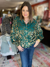 Load image into Gallery viewer, TEAL VELVET BURNOUT BLOUSE
